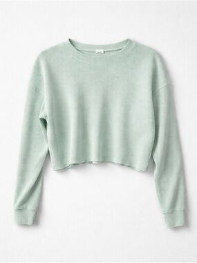 Mint Green Ribbed Knit Long Sleeve Top – Relaxed Crewneck Sweater